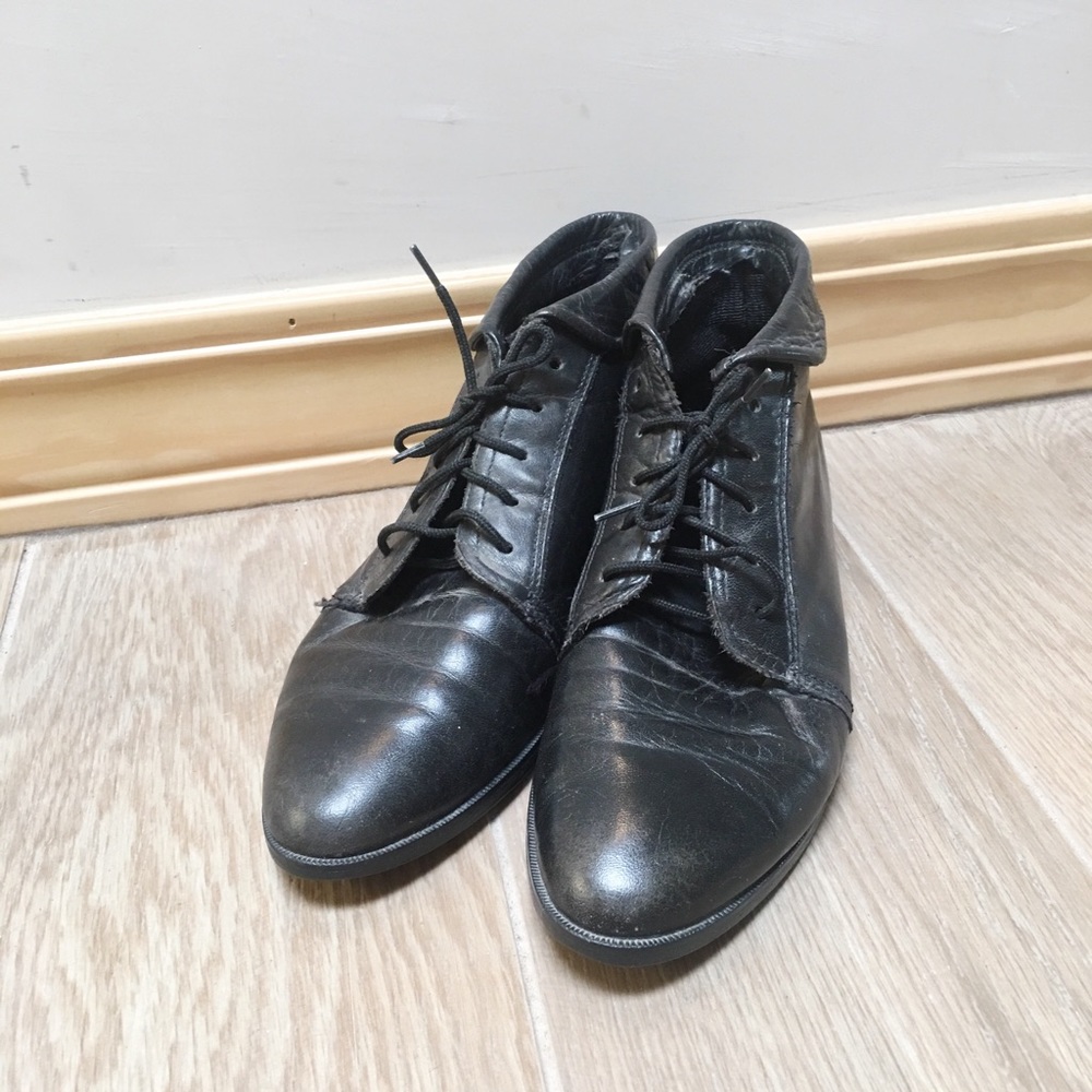 Vintage black leather ankle boots